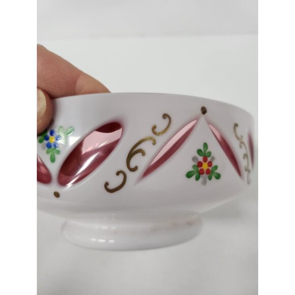 Vintage 19th Century Czech Bohemian Milk Cranberry Glass Candy Dish Bowl Lidded - Picture 8 of 10